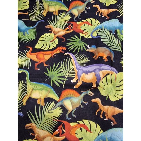 Dinosaurs and Ferns on Black Background Cotton Fabric 2 Yard 33 Inch Quilting - Picture 2 of 7